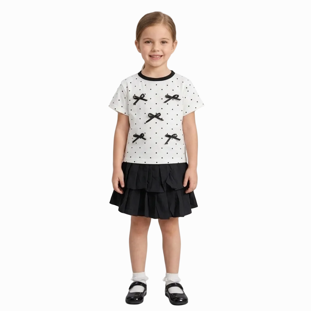 BAIKU WANGZI BOW DOT SKIRT TOP