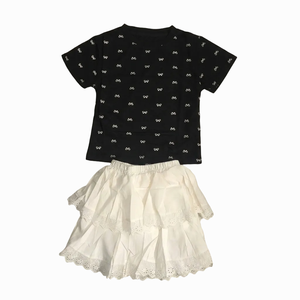 BAIKU WANGI BOW PRINT SKIRT TOP