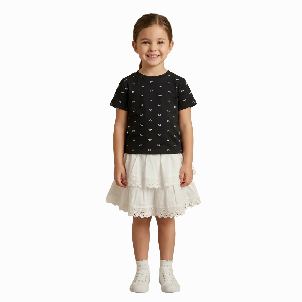 BAIKU WANGI BOW PRINT SKIRT TOP