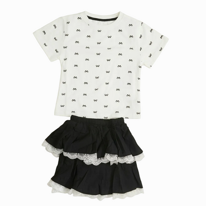 BAIKU WANGI BOW PRINT SKIRT TOP
