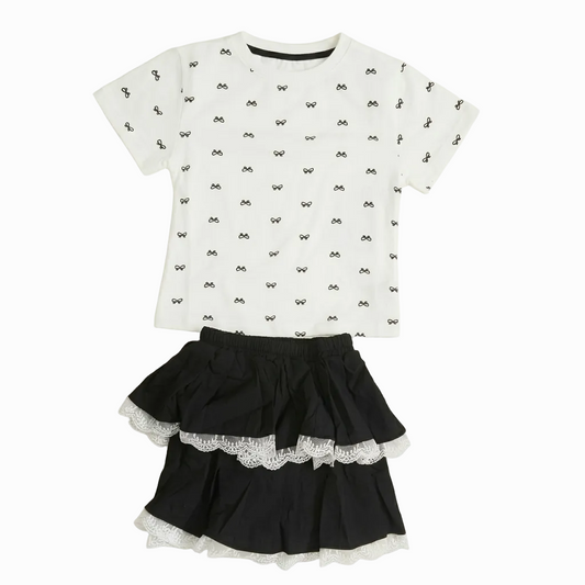 BAIKU WANGI BOW PRINT SKIRT TOP