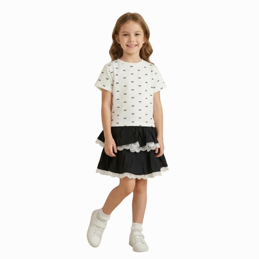 BAIKU WANGI BOW PRINT SKIRT TOP
