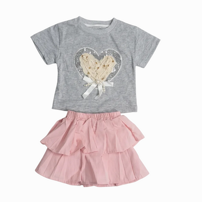 BAIKU WANGZI HEART PRINT SKIRT TOP