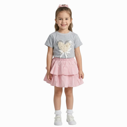 BAIKU WANGZI HEART PRINT SKIRT TOP