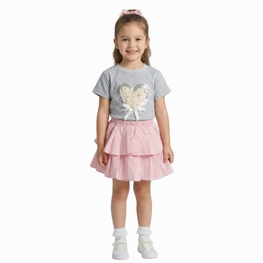 BAIKU WANGZI HEART PRINT SKIRT TOP